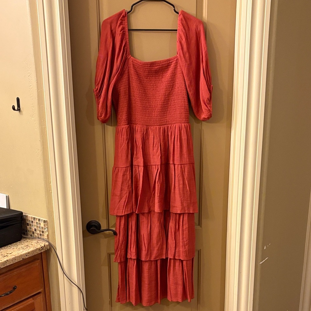 Elegant Coral Tiered Dress